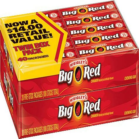 Wrigleys Big Red Chewing Gum Cinnamon 5 Sticks Per Pack