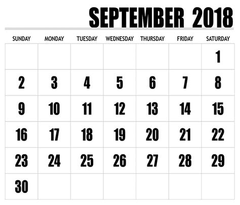 Printable September 2018 Calendar Printable Calendar Word Calendar