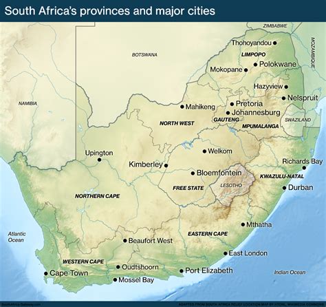 Map Of South Africa With Cities Map Of South Africa Showing Cities