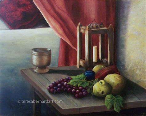 Still Life With Fruit And Candle Teresa Bernard Oil