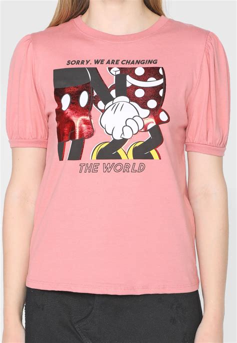 Blusa Cativa Disney Mickey E Minnie Mangas Bufantes Rosa Compre Agora