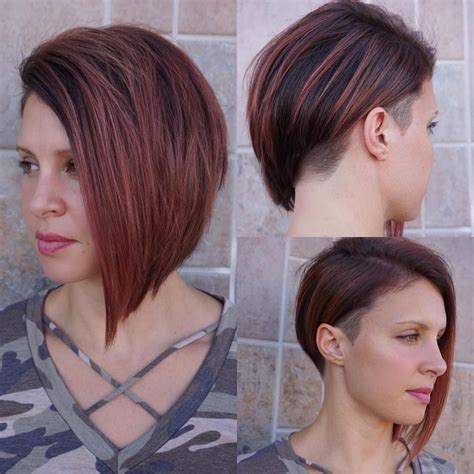 See Tips To Get This Modern Asymmetrical Undercut Bob With Burgundy Color And Find Other Modern