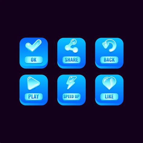 Premium Vector Set Of Square Ice Buttons With Jelly Icons For Game Ui
