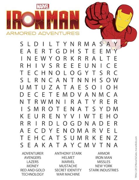 Iron Man Word Search Great Kids Birthday