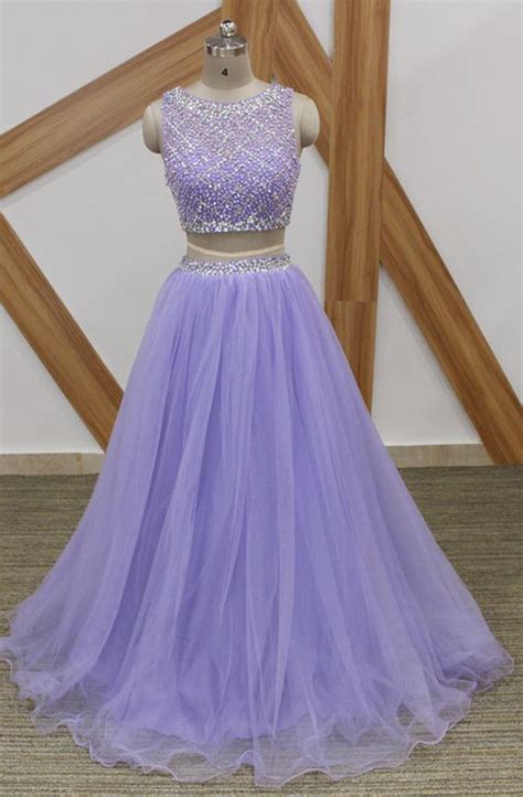 Lavender Long Prom Dresses Sparkly Beaded Top 2 Pieces Prom Dress On Luulla