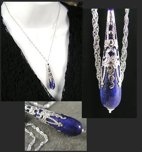 Lapis Lazuli Necklace Cobalt Blue Gemstone Necklace Sterling Silver