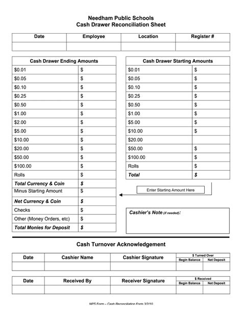 Learn vocabulary, terms and more with flashcards, games and other study tools. NPS Cash Drawer Reconciliation Sheet 2010 - Fill and Sign ...