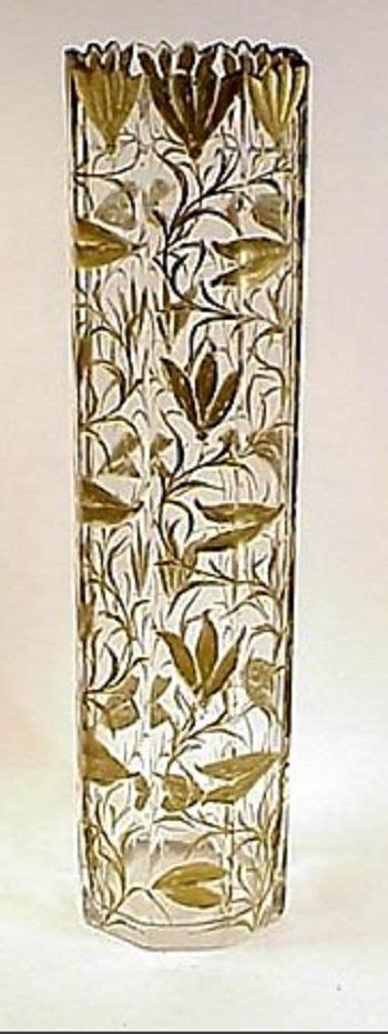 Art Nouveau Harrach Gilt And Engraved Crystal Vase Engraved Crystal Crystal Vase Vintage Vases