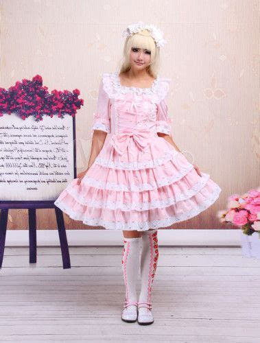 Sweet Pink Lolita Op Dress Middle Sleeves With Lace Trim Deguisement