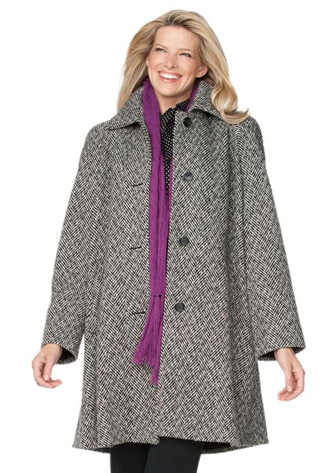 Coat A Line In Wool Blend In Herringbone Coats For Women Plus Size