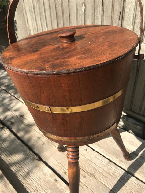 Vintage Sewing Box Stand Wooden Barrel Wood Etsy