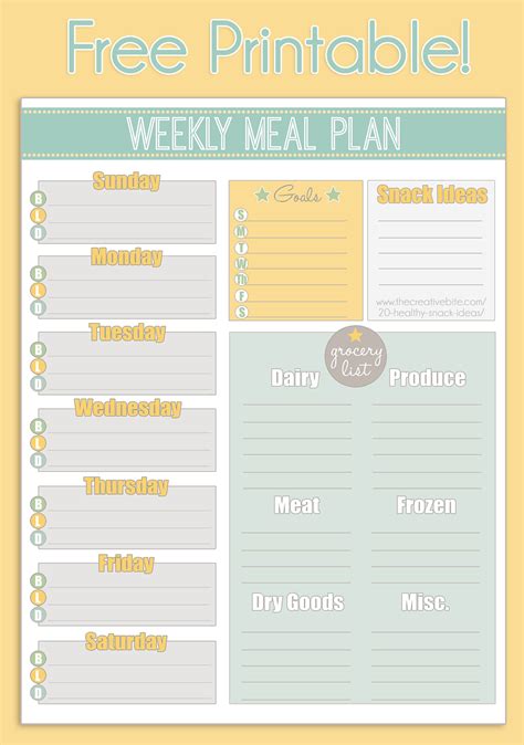 Create a meal plan step 3: Free Printable Weekly Meal Planner + Calendar