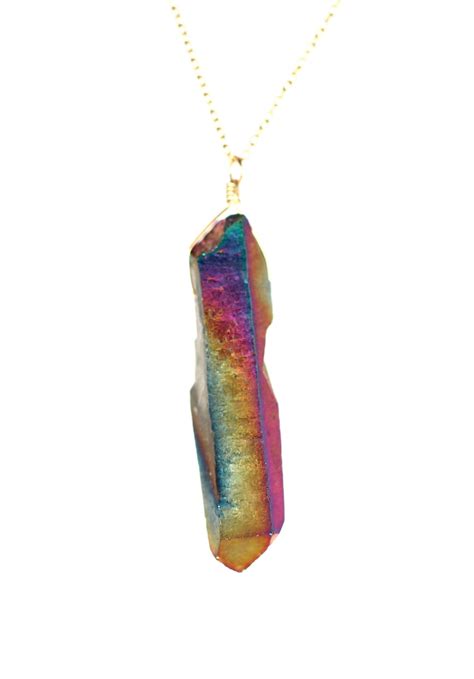 Rainbow Crystal Necklace Raw Quartz Necklace A Rainbow Etsy