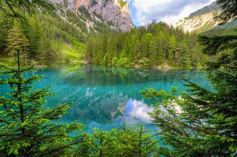 Nature Landscape Green Lake Mountain Forest Turquoise