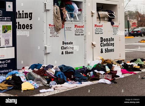 Overflowing Used Clothing Donation Bins Virginia Usa Stock Photo Alamy