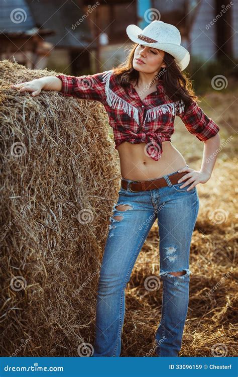cowgirl model posing on farm stock image image of healthy latino 33096159