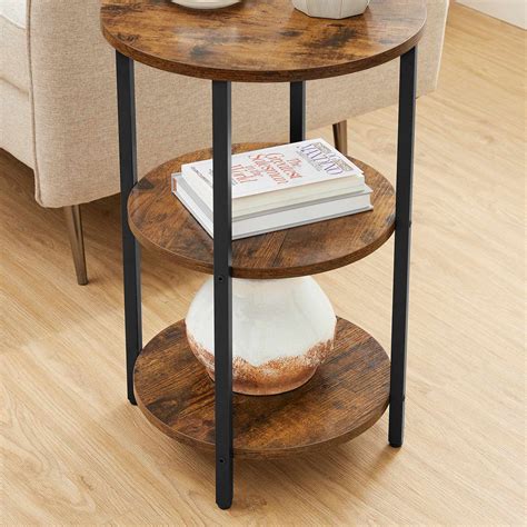 Brown 3 Tier Round Nightstand Side Table Songmics