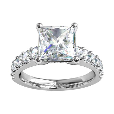 Princess Cut Solitaire Diamond Engagement Ring 4 Claws Set On A Cut