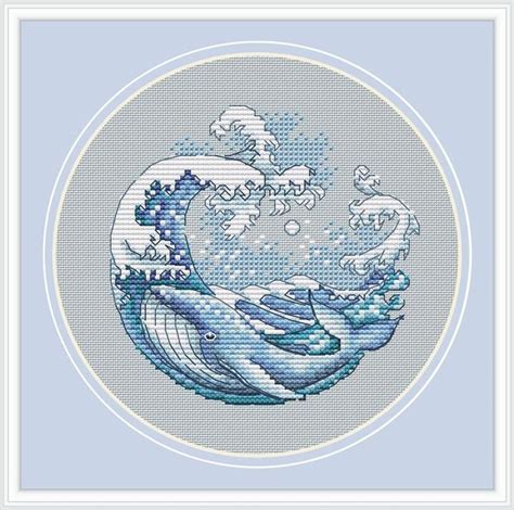 Counted cross stitch patterns under the sea. Whale cross stitch pattern modern sea wave fish counted ...