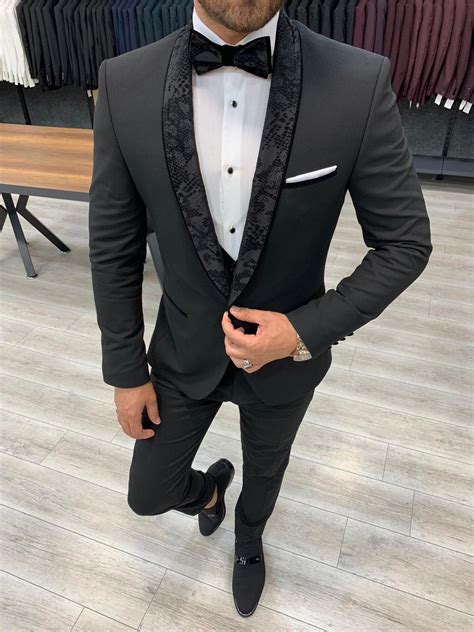 Genova Black Slim Fit Shawl Lapel Tuxedo Brabion Mens Casual Suits Classy Suits Mens Suits