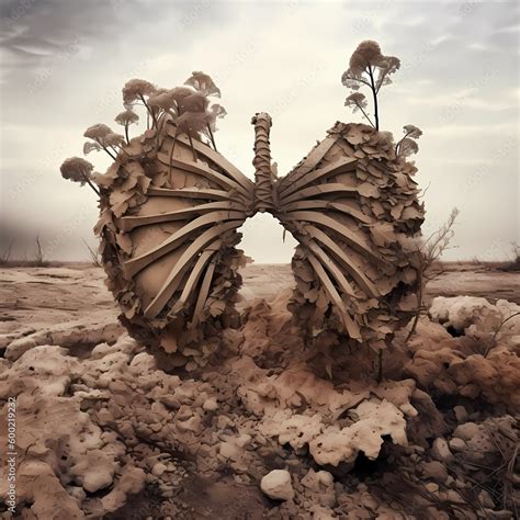 A Dramatic Scene Of A Pair Of Lungs Made Of Dead Leaves And Withering