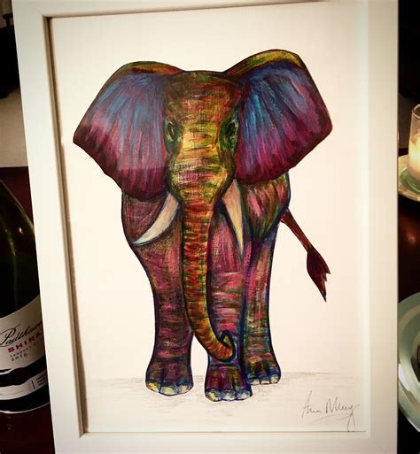 Multicoloured Acrylic Painting Of An Elephant That I Done Im A Bit