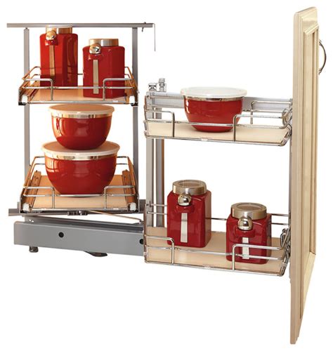 Spacekeeper kitchen cabinet blind corner swing out pullout organizer 2 tiers swing tray soft close left handed open. Rev-A-Shelf Two-Tier Blind Corner Organizer, Chrome ...