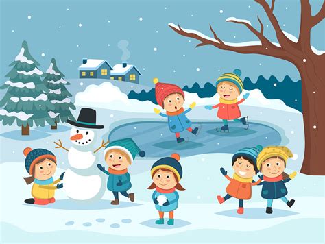 Winter Children Playing In The Snow On Behance