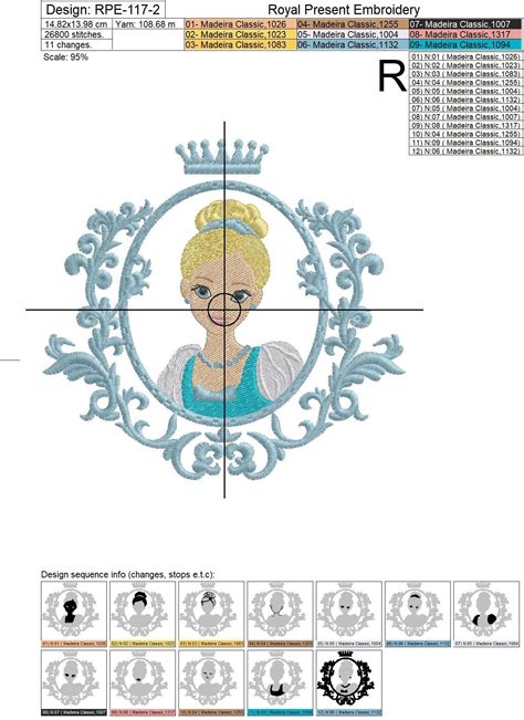 Princess Cinderella Free Machine Embroidery Design 3 Sizes Royal