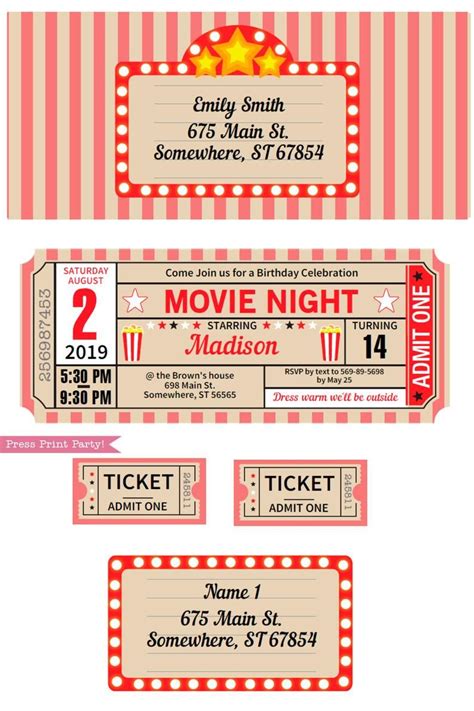 Movie Night Invitation Printables Red Vintage Ticket Movie Ticket Stub