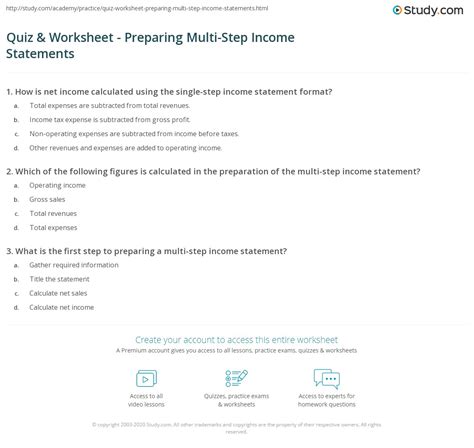 Quiz Worksheet Preparing Multi Step Income Statements Study Hot Sex Picture