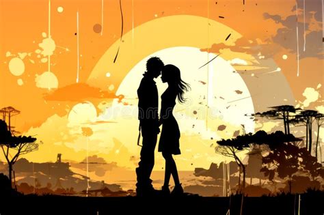 Silhouette Of A Couple Shares A Tender Kiss Encapsulated By The