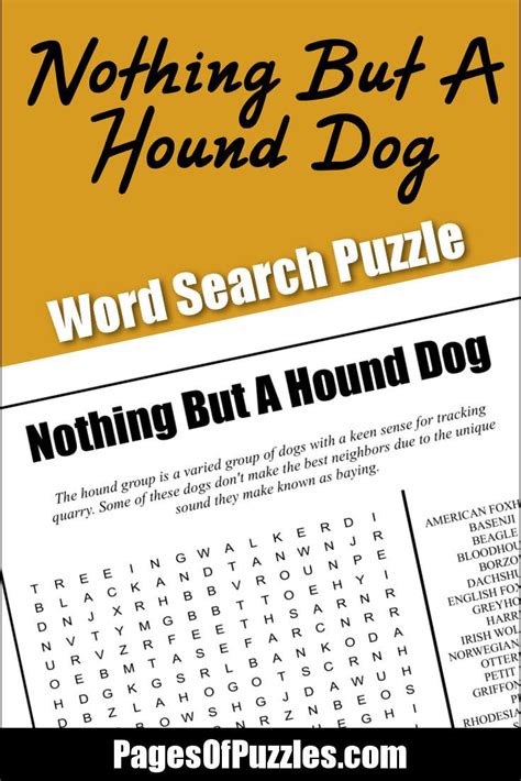 A Fun Printable Word Search Puzzle Featuring Dogs In The Hound Group