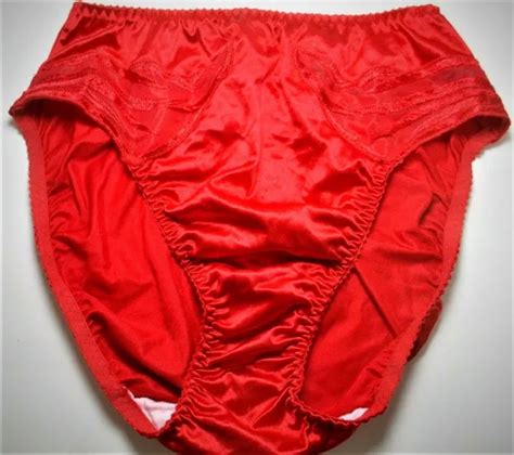 VINTAGE PANTIES Olga Shiny Satin Wave Pattern Red Hi Cut Panty Brief Size S PicClick
