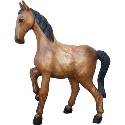 Large Wood Carved Horse Sculpture Made From One Only Piece Of Solid