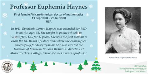 Women In Stem Advent Calendar Day 10 Professor Euphemia Haynes Ada