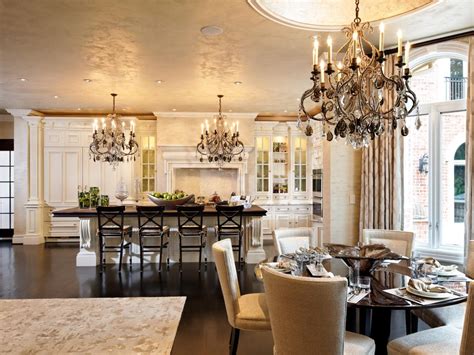 Gold Transitional Kitchen With Glamorous Chandelier Lights Hgtv