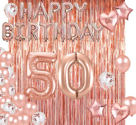 Rose Gold 50th Happy Birthday Photo Background Balloon Party Decoration