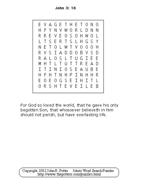 It has been called the gospel in a nutshell. it is also thought to be one of the most important doctrines of christianity: John's Word Search Puzzles: Kids: John 3:16