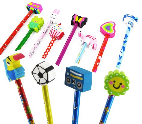 Children Kid 24 Quality Funky Pencils With Funky Erasers Animal