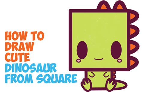 How To Draw Cute Kawaii Cartoon Baby Dinosaur From Squares With