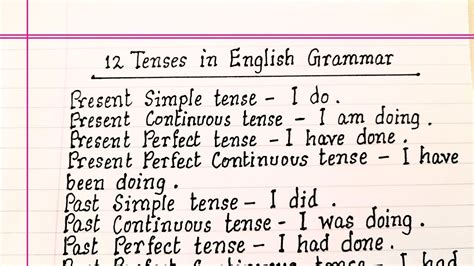 12 Tenses In English Grammar With Example Youtube