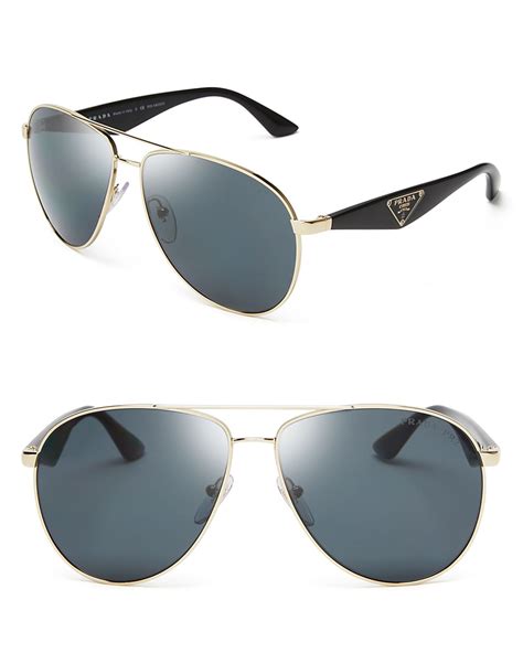 Prada Polarized Double Bar Aviator Sunglasses In Gold For Men Pale