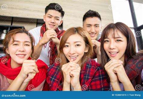 Young People Having Fun And Celebrating Chinese New Year Stock Image