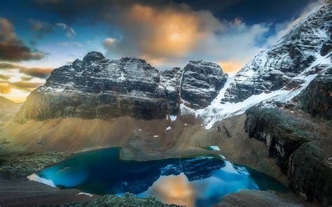 Nature Landscape Lake Mountain Yoho National Park Snowy Peak Sunrise