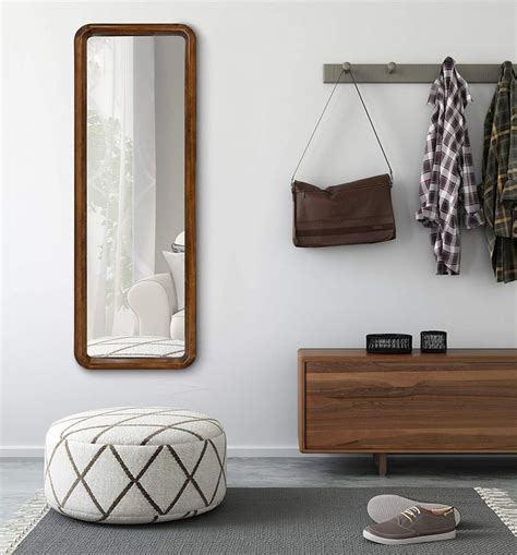 Mid Century Modern Full Length Mirror With Rounded Corners Walnut