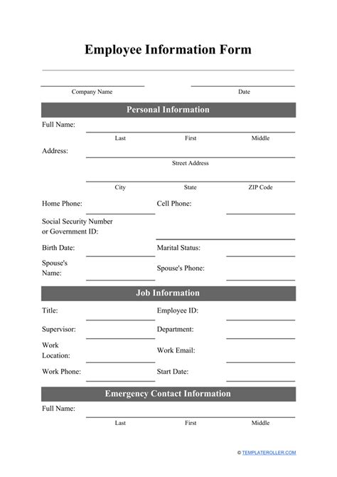 Printable Employee Info Form Printable Forms Free Online