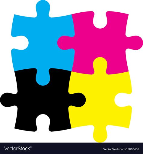 Four Jigsaw Puzzle Pieces In Cmyk Colors Printer Vector Image