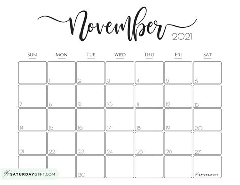 November 2021 Calendar Example Calendar Printable