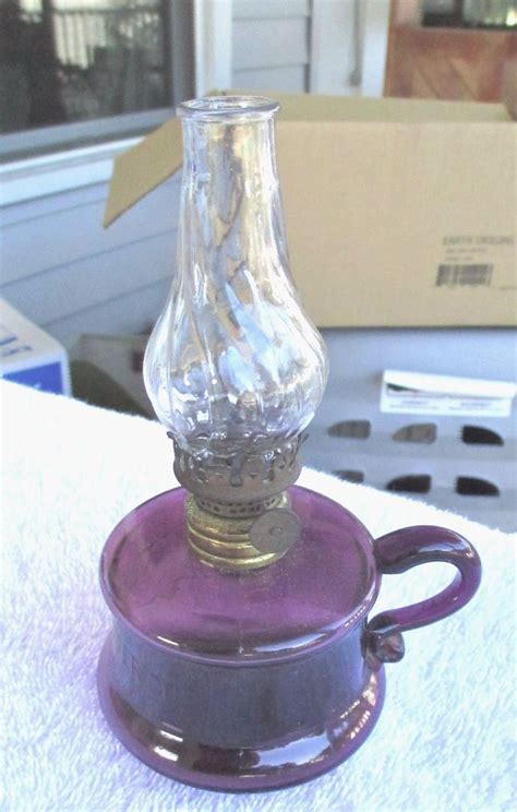 Antique Little Buttercup Amethyst Miniature Oil Lamp With Twisted Glass Shade Oil Lamps